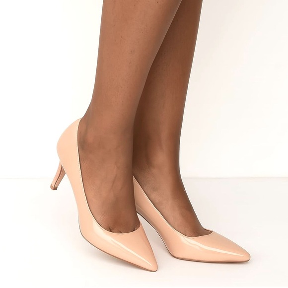 CUSHIONAIRE Women's Halsey Dress Pump with + Comfort Patent Leather Nude Heel - Picture 1 of 9